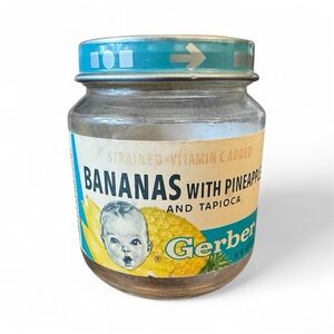 Vintage Gerber jar Safety Button Lid with Blue Text